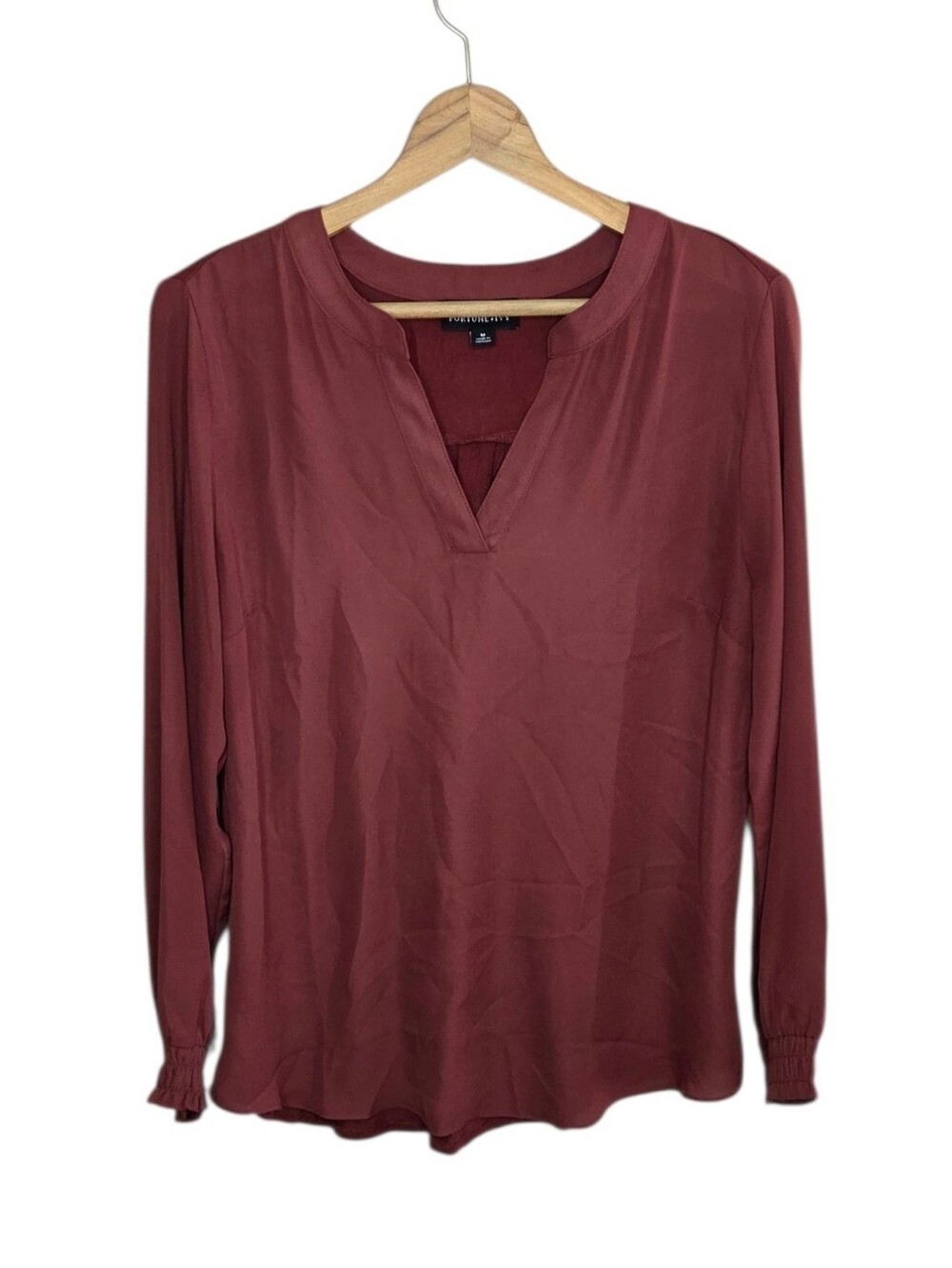 Fortune & Ivy Stitch Fix Rust V-neck Long Sleeve Mixed Material Top Size Medium